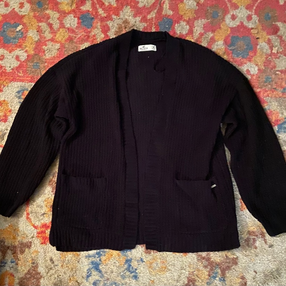 HOLLISTER women’s Black Open-Front Knit Cardigan sweater open front